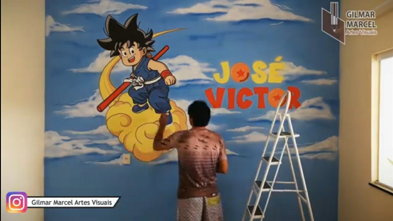 DESENHANDO GOKU EM PAREDE - Drawing Goku on the wall
