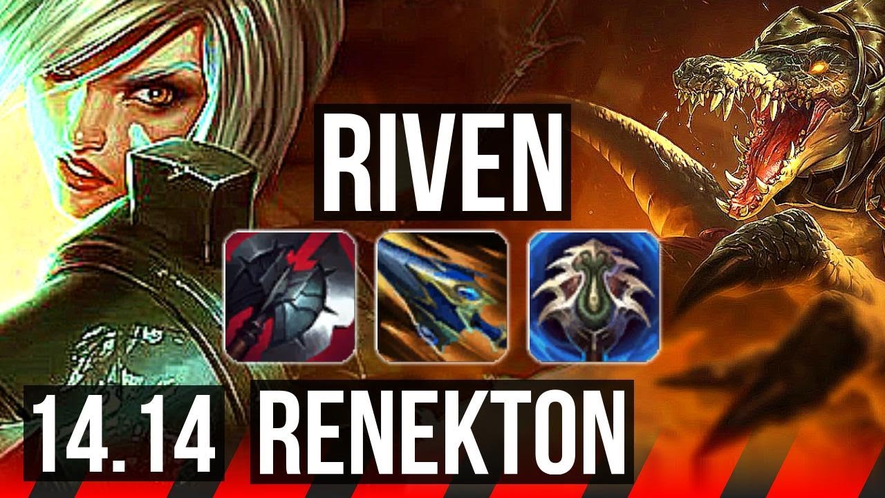 RIVEN vs RENEKTON (TOP) | 8 solo kills, 1700+ games, 12/2/3, Legendary | EUW Master | 14.14