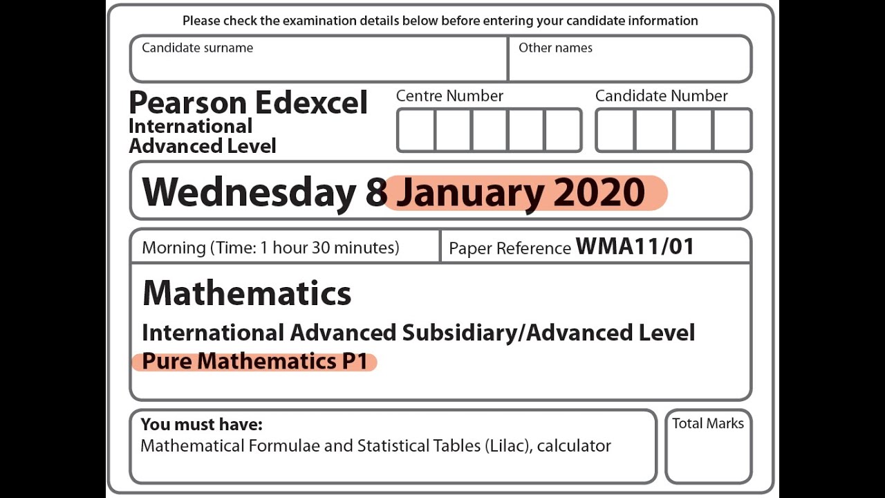 Edexcel IAL Maths - P1 - January 2020