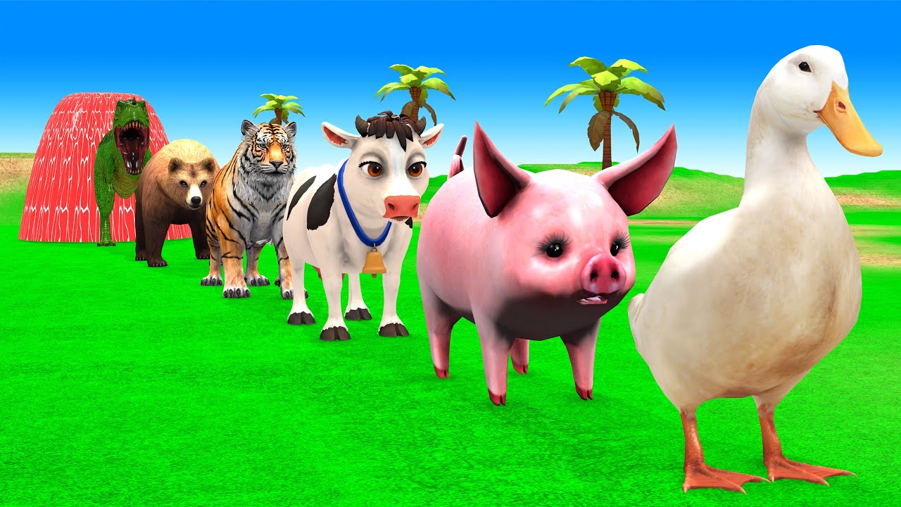 Long Slide Game with Cow Elephant Gorilla Hippopotamus Tiger 3d Animal Game Funny 3d Animals
