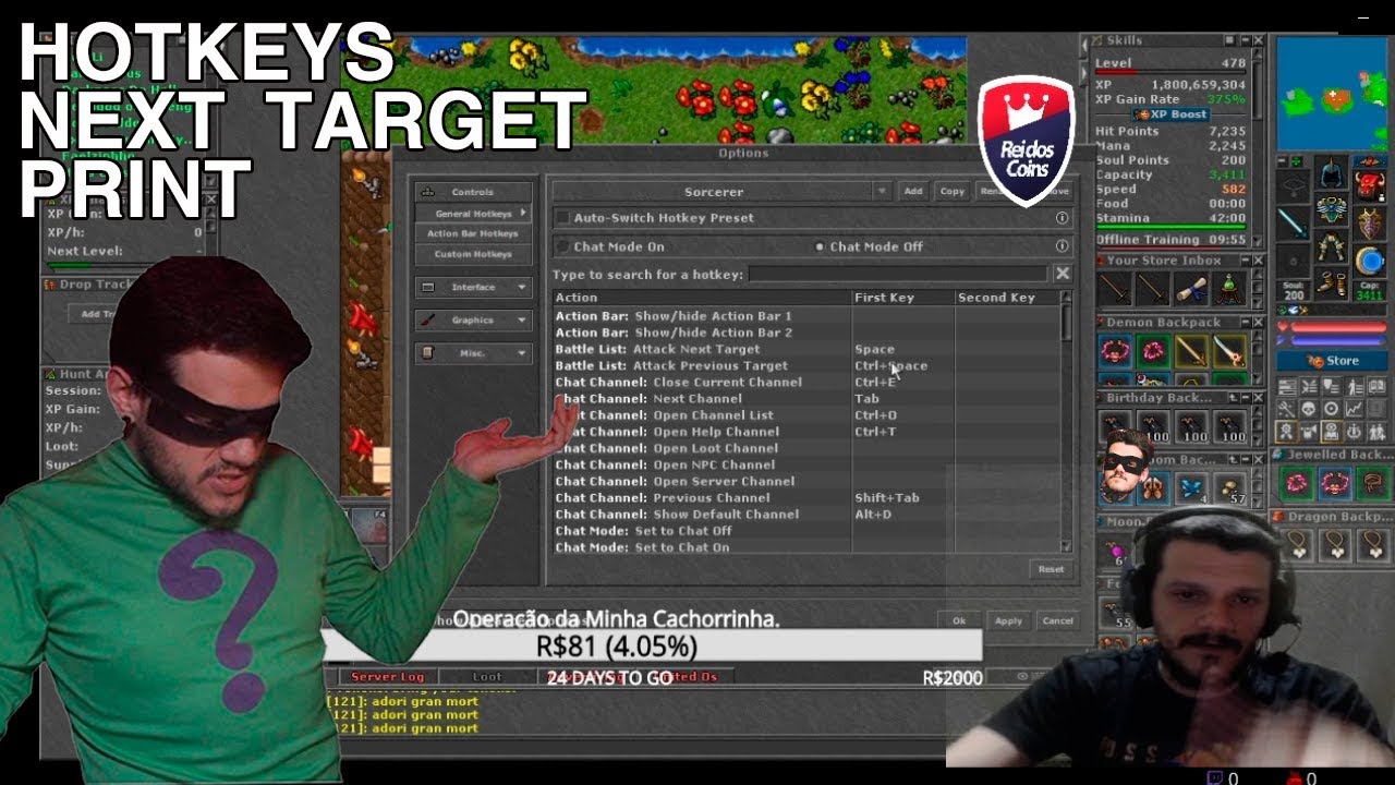 Tibia: Como Tirar Print Screen com a tela preta? Configuração de Hotkeys: Next Target e SS
