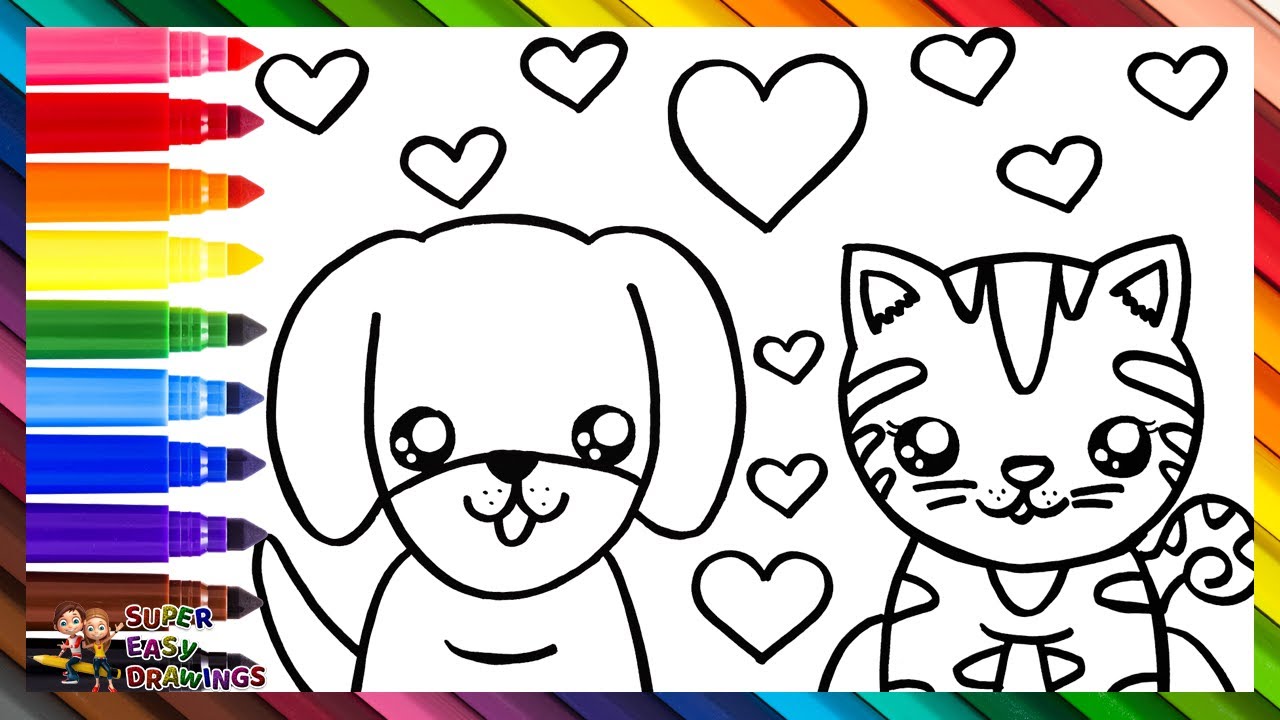 Drawing and Coloring a Cute Dog and a Cat 🐶❤️🐱🌈 Drawings for Kids