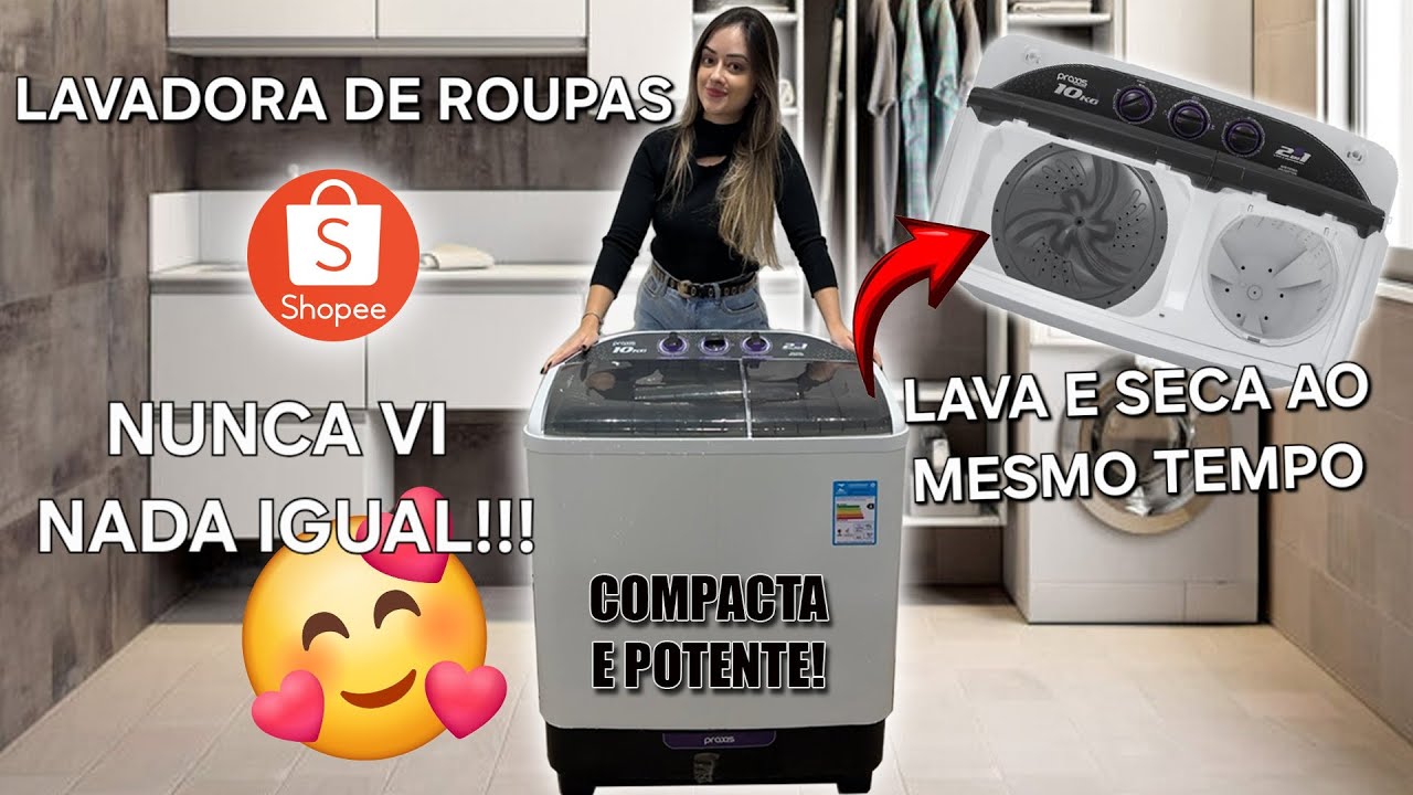 LAVADORA DE ROUPAS MAIS  COMPACTA E POTENTE QUE TESTEI!  PRAXIS TWIN TUB TANQUINHO DE ROUPAS SHOPEE