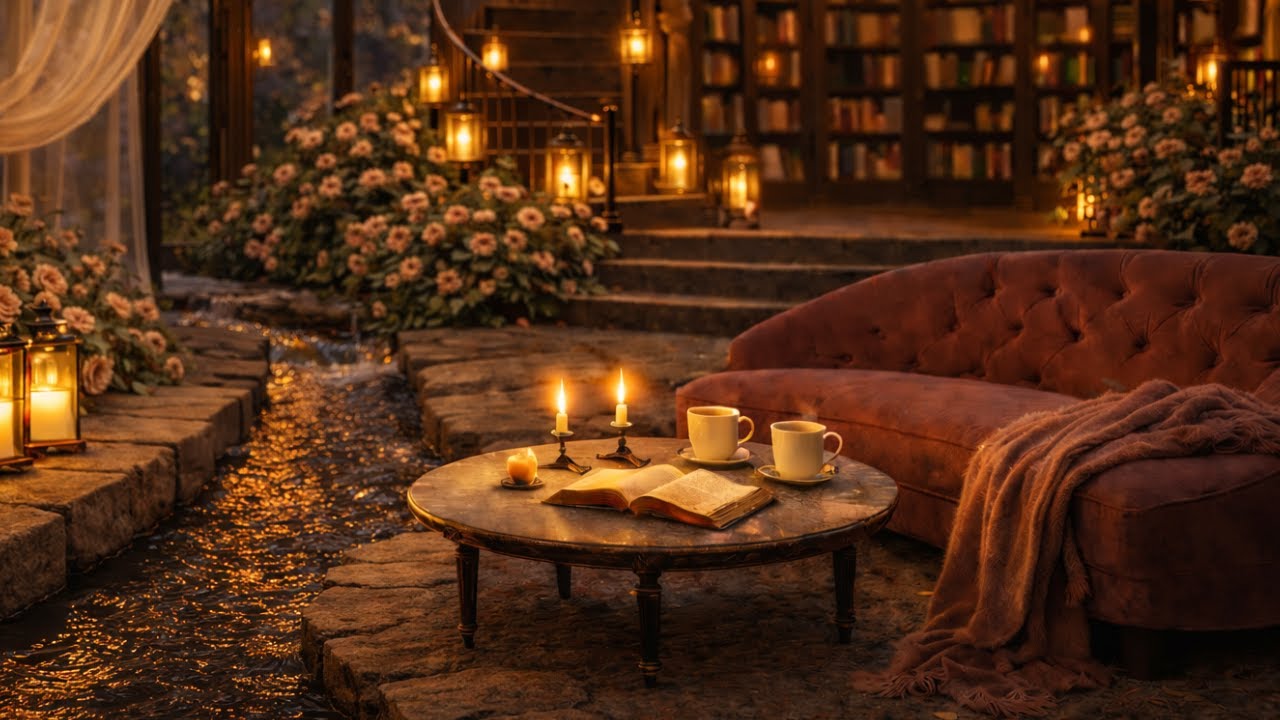Garden Stream Library | Water + Soft Piano | Focus • Read • Relax | Salon de Lumière