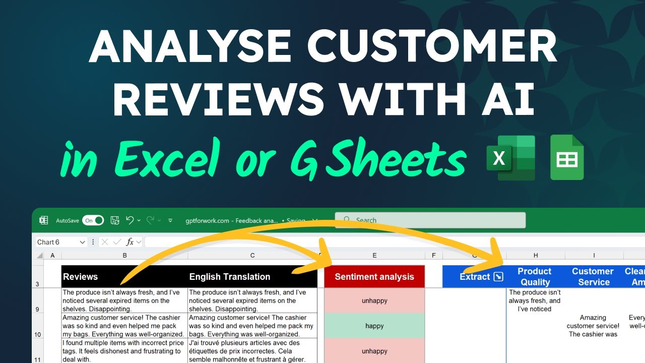 Analyse customer reviews with AI in Excel or Google Sheets!