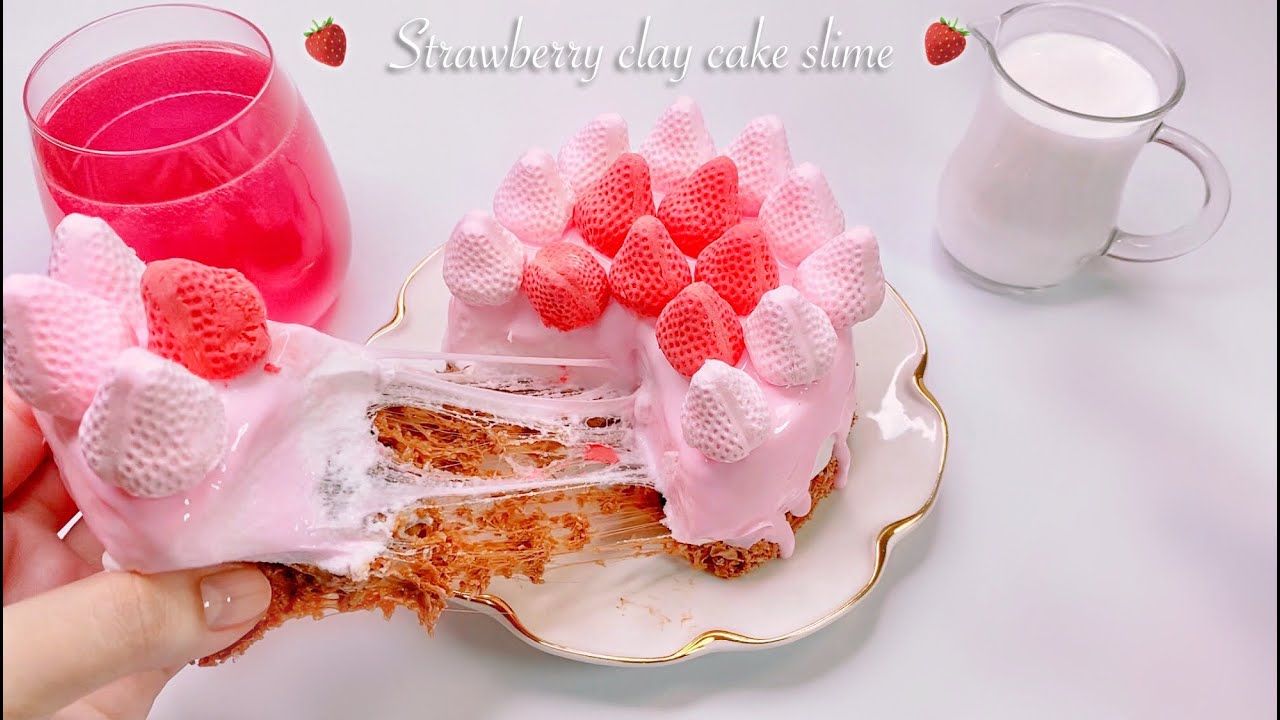 【ASMR】🎂粘土のいちごを乗せたホールケーキスライム🍓【音フェチ】Strawberry clay cake slime 딸기 클레이 케이크 슬라임
