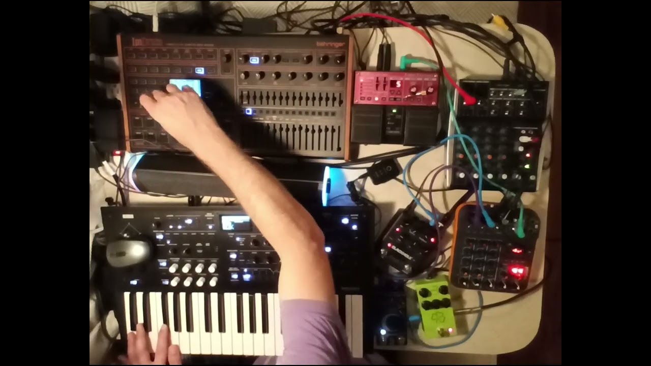 Behringer LM Drum with custom samples, Korg Wavestate with custom presets, Eventide Blackhole 