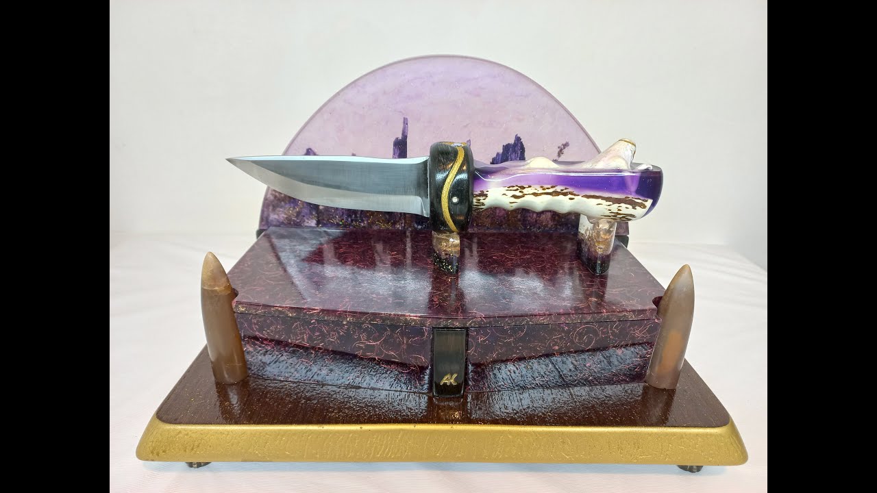 Elf knife with box stand and backlit +how it's made, Bog Oak, #opensea #nft #aksacralart