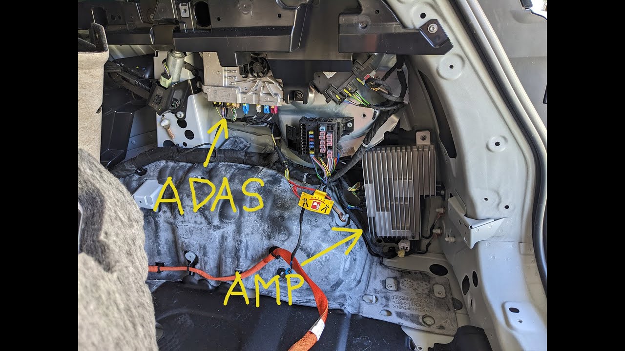 Fisker Ocean Amplifier and ADAS module access in right rear of cabin, full trim removal