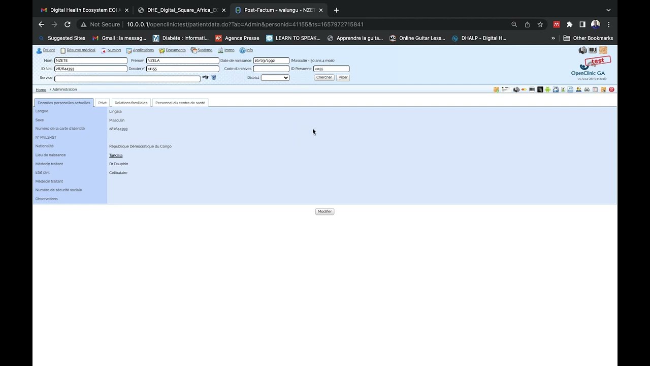 OpenClinic Créer un nouveau patient
