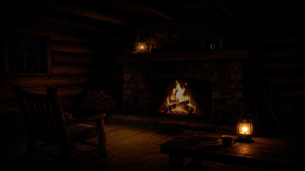 Lonely Cabin Crackling Fireplace Sleeping Ambience.