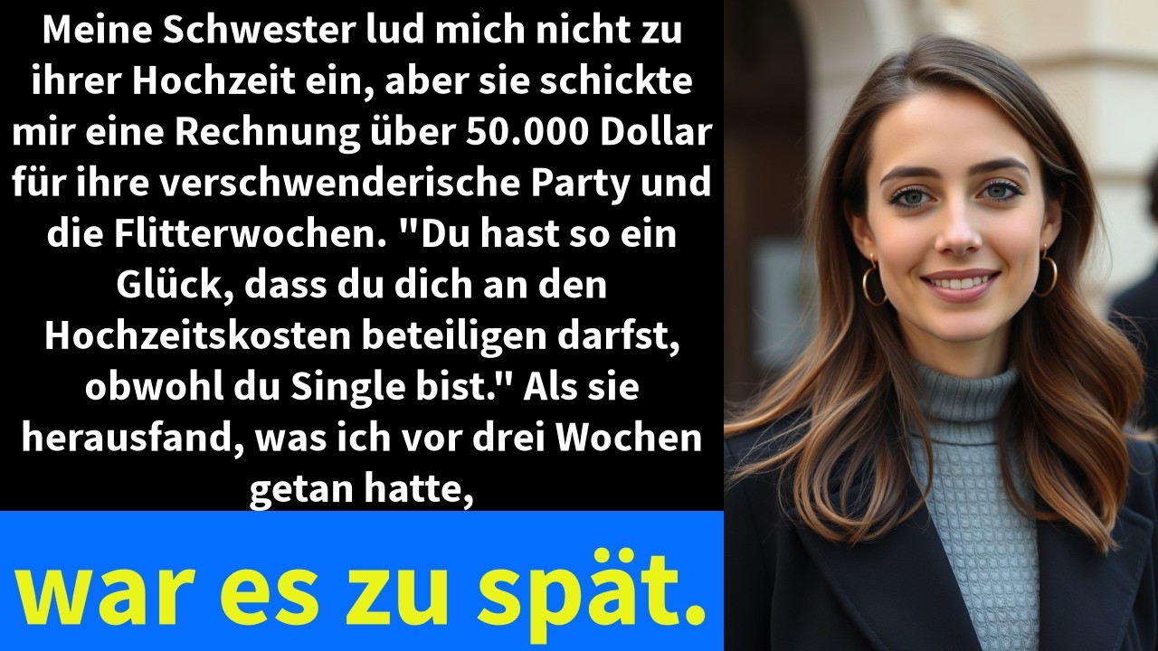 Meine Schwester lud mich nicht zu ihrer Hochzeit ein, aber sie schickte mir eine Rechnung über