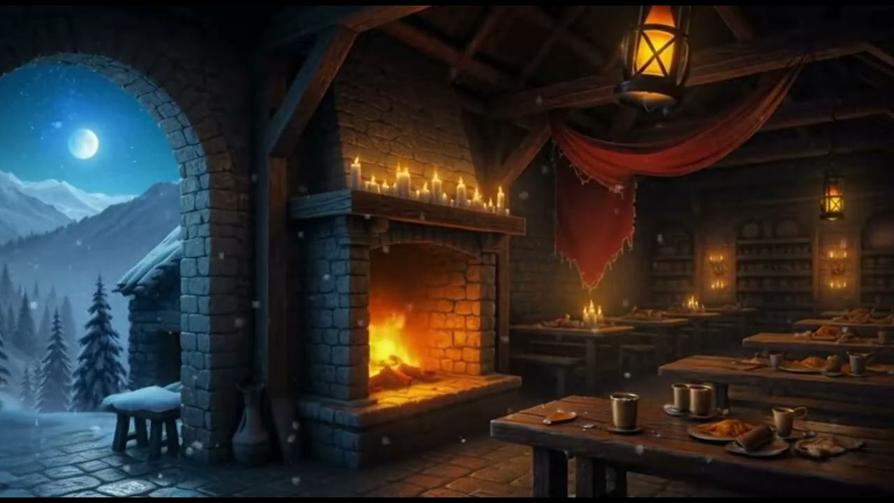 Warm Hearth in a Snowy Stone Tavern 🔥❄️ | 3 Hours Medieval Sleep Ambience