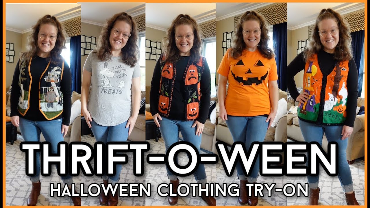 🎃THRIFT-O-WEEN | HALLOWEEN CLOTHING TRY-ON | VINTAGE HALLOWEEN SWEATERS!🎃