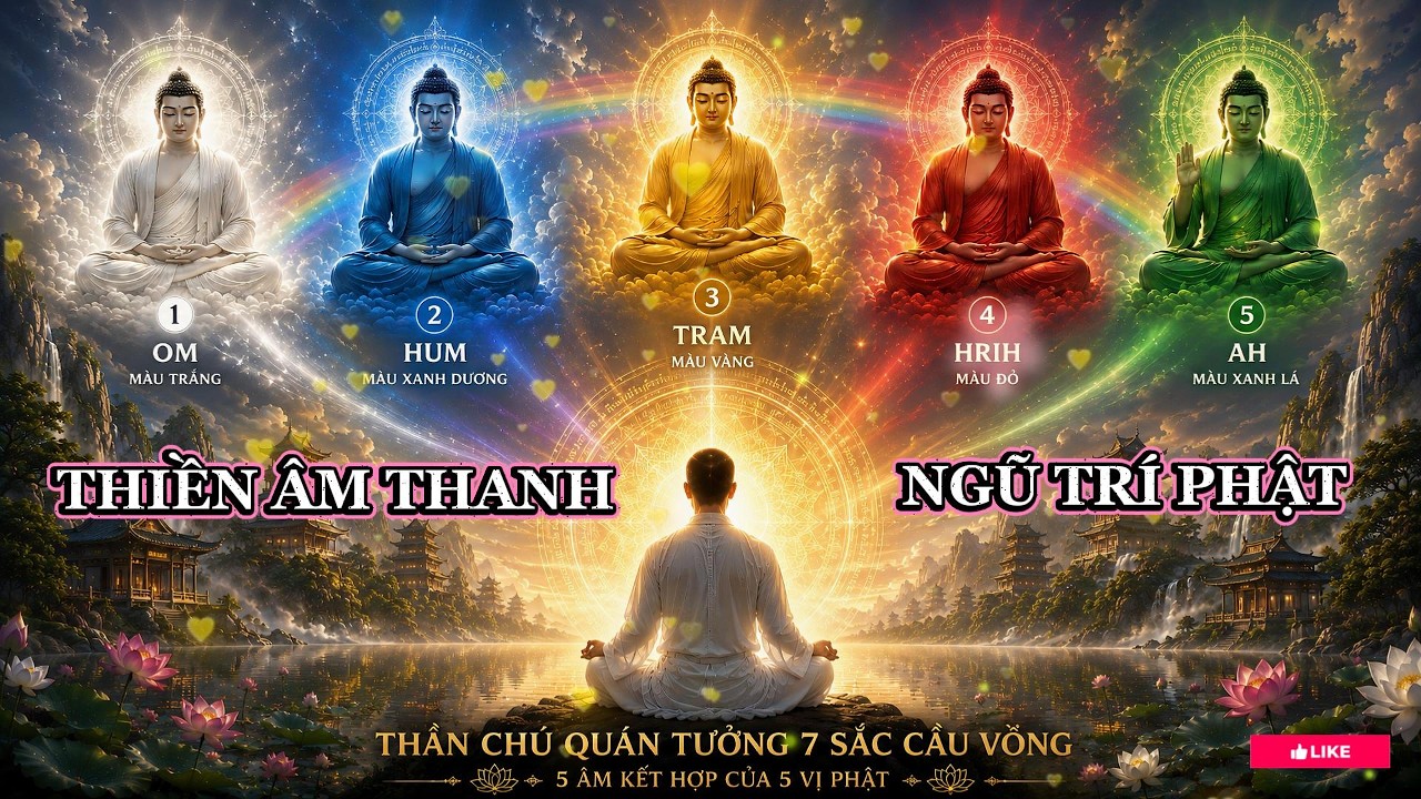 NGŨ TR&Iacute; PHẬT | Nhạc Thiền Rung Động | 5 Vị Phật &bull; 5 &Acirc;m Thanh 🌈 Qu&aacute;n Tưởng 7 Sắc Cầu Vồng | CacaoSoul