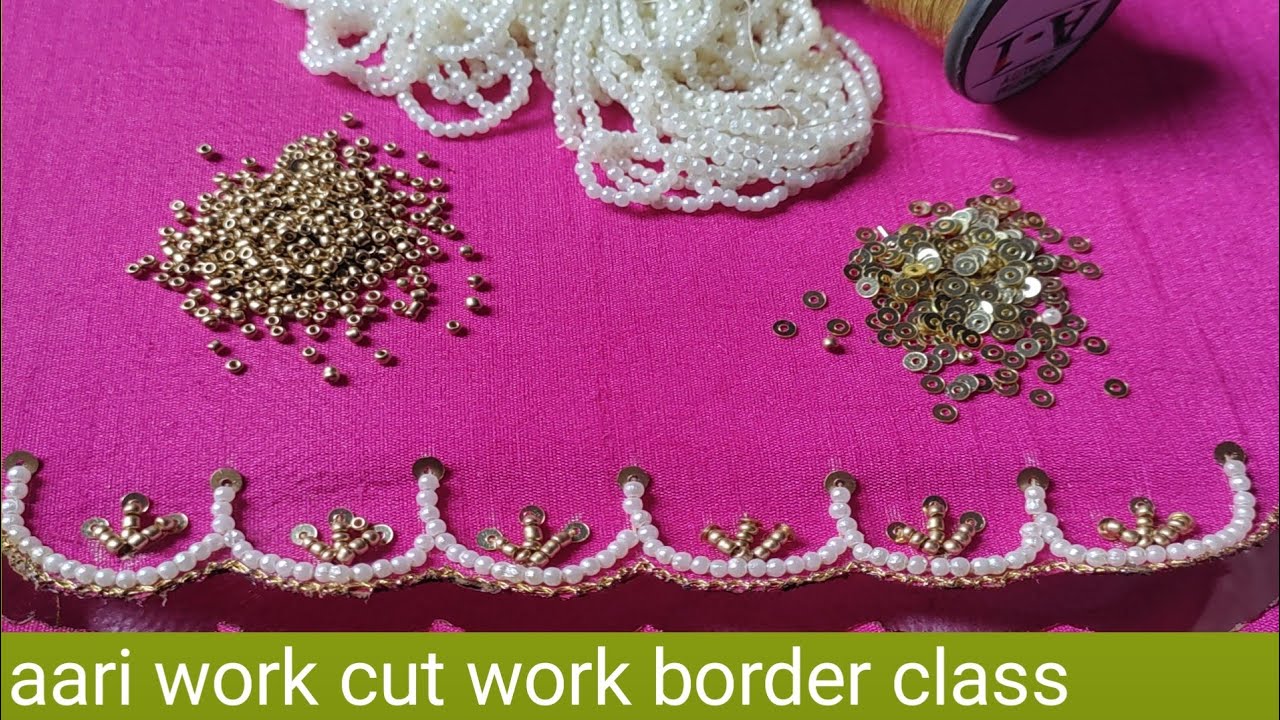 aari work Dupatta Sari ke liye cut work border design Kaise banaen