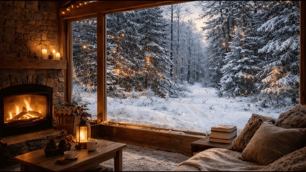 Cozy Winter Cabin with Fireplace & Snowfall ❄️ 2 Hours of Calm Ambience
