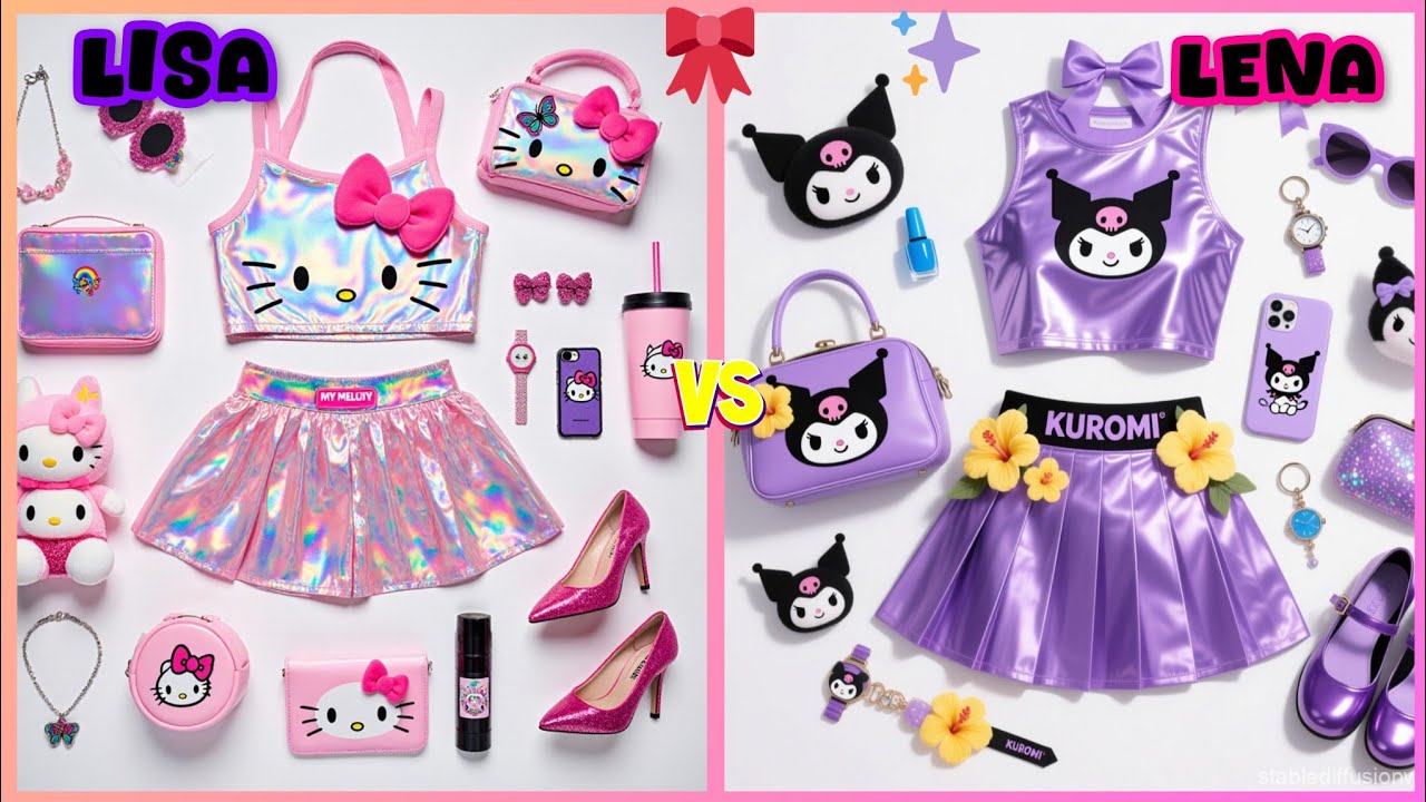 Lisa vs Lena 💕// Hello kitty 🐈 vs Korumi Collection 💜 // 