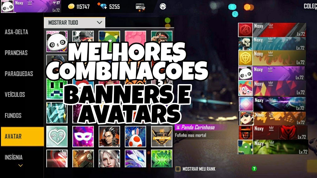 MELHORES COMBINAÇÕES DE BANNERS E AVATARS NO FREE FIRE - SÓ FUNDO RAIZ E ANTIGO