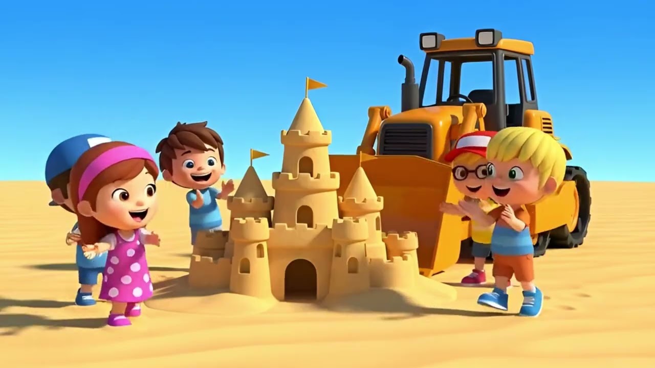 Счастливый Бульдозер строит замок из песка 🏗️🏖️😄 | мультфильм для детей и весёлые приключения