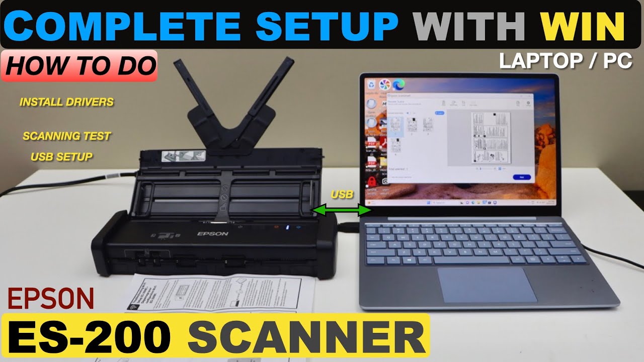Epson WorkForce ES-200 Setup With Windows Laptop /PC, Install Drivers, Scanning Test, Review.