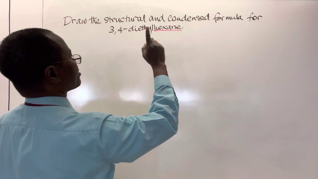Structural and condensed formulas for 3,4-diethylhexane.