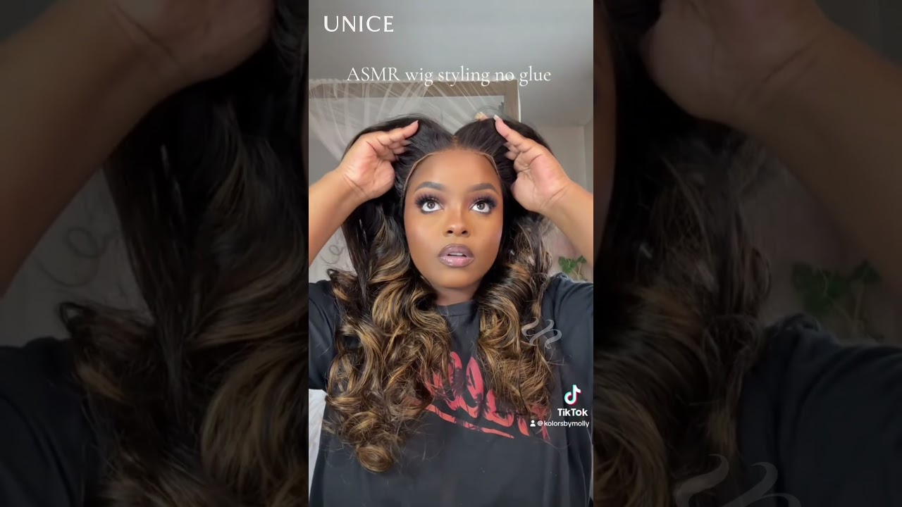 ASMR wig styling no glue! #unicehair #unice #hairstyle #wigs #hair #gluelesswig  #hairstyle