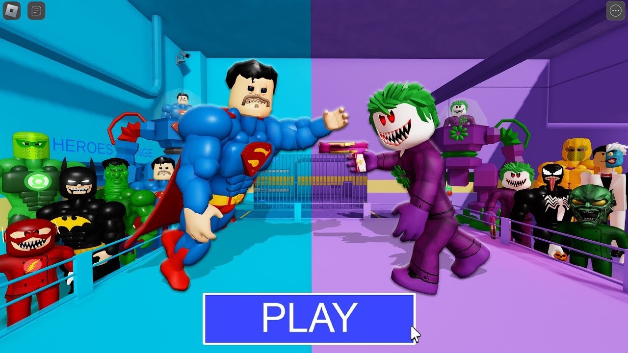SUPERHERO Team Vs VILLAN Team in BARRY'S PRISON RUN! New Scary Obby (#Roblox)