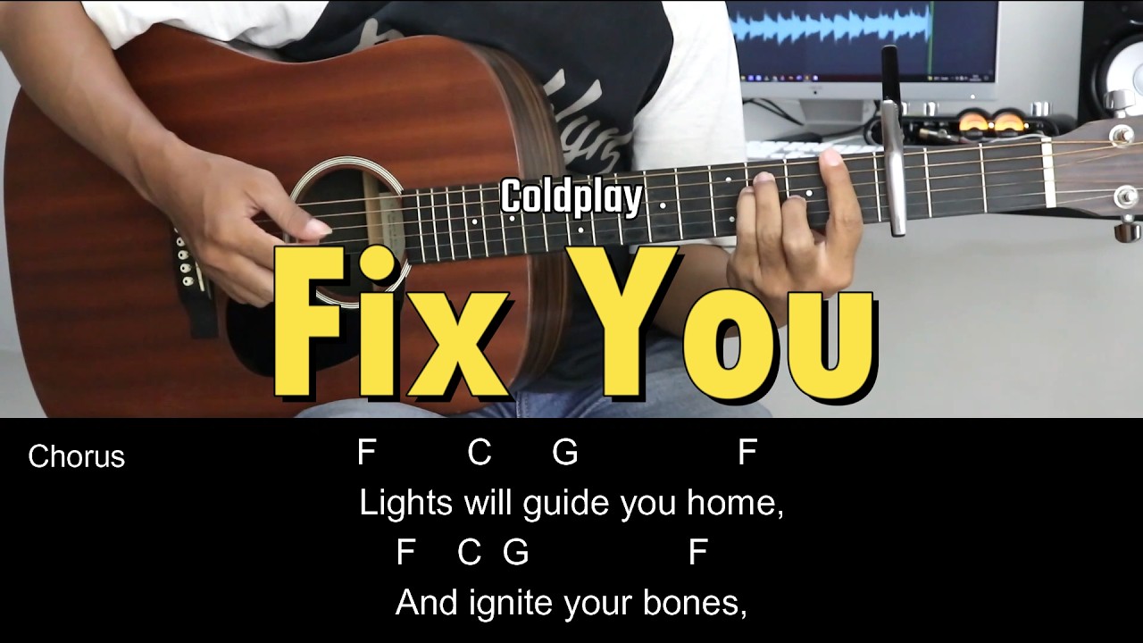 Fix You - Coldplay | EASY Guitar Tutorial with Chords / Lyrics