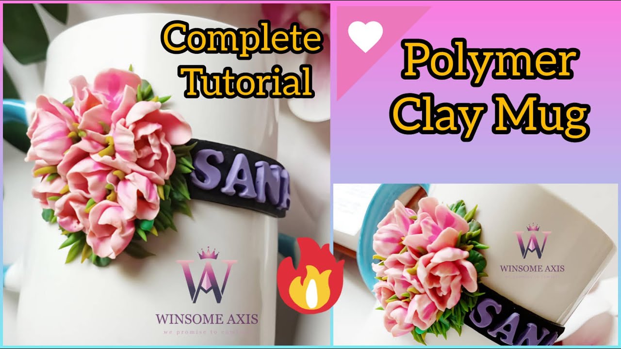 Polymer Clay Mug with flowers | DIY Gift idea,  Easy tutorial