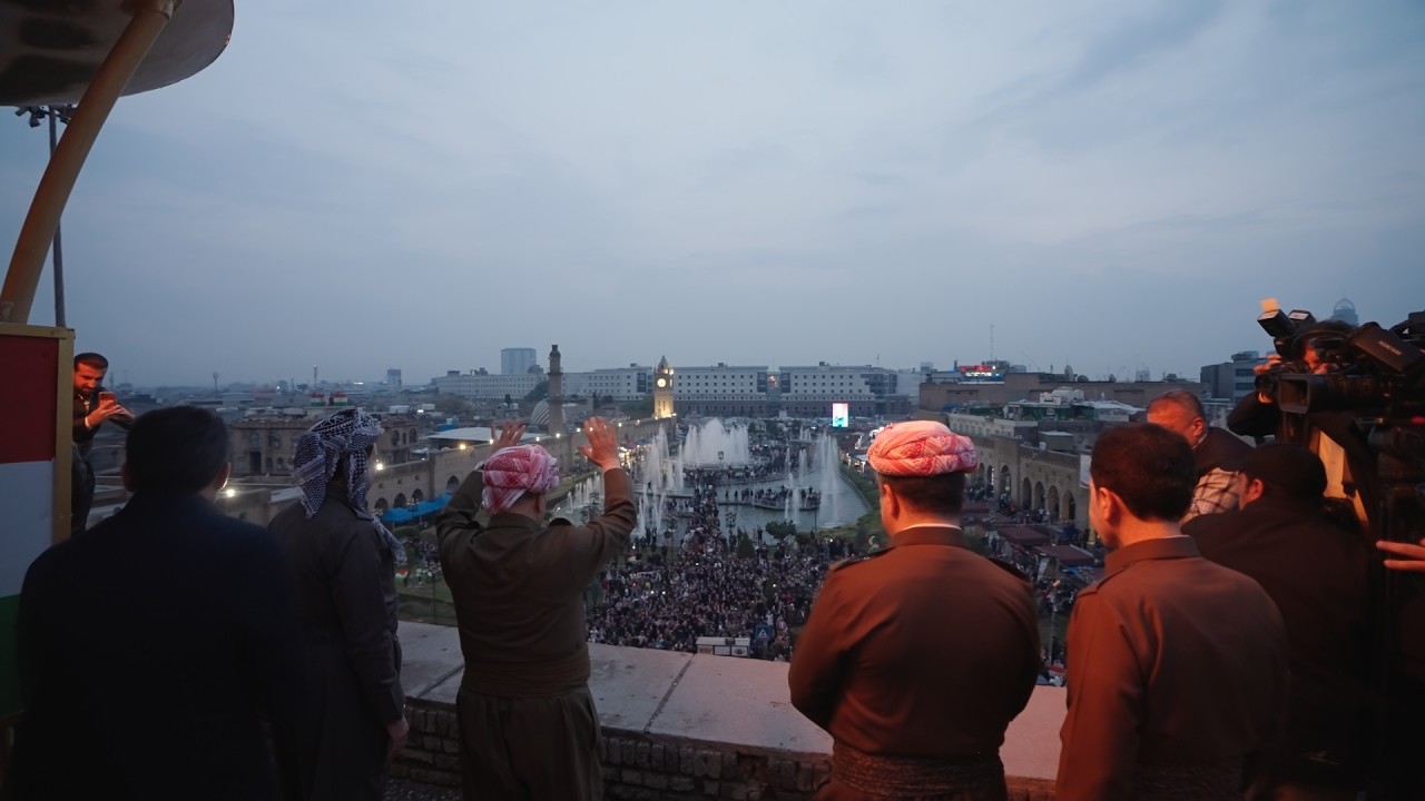 PM Masrour Barzani lights Newroz fire with HE President Barzani at Erbil Citadel