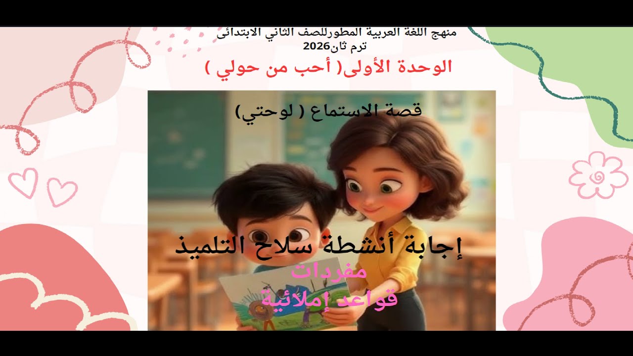 منهج اللغة العربية للصف الثاني الابتدائي ترم ثان 2026م  قصة الاستماع  ( لوحتي )