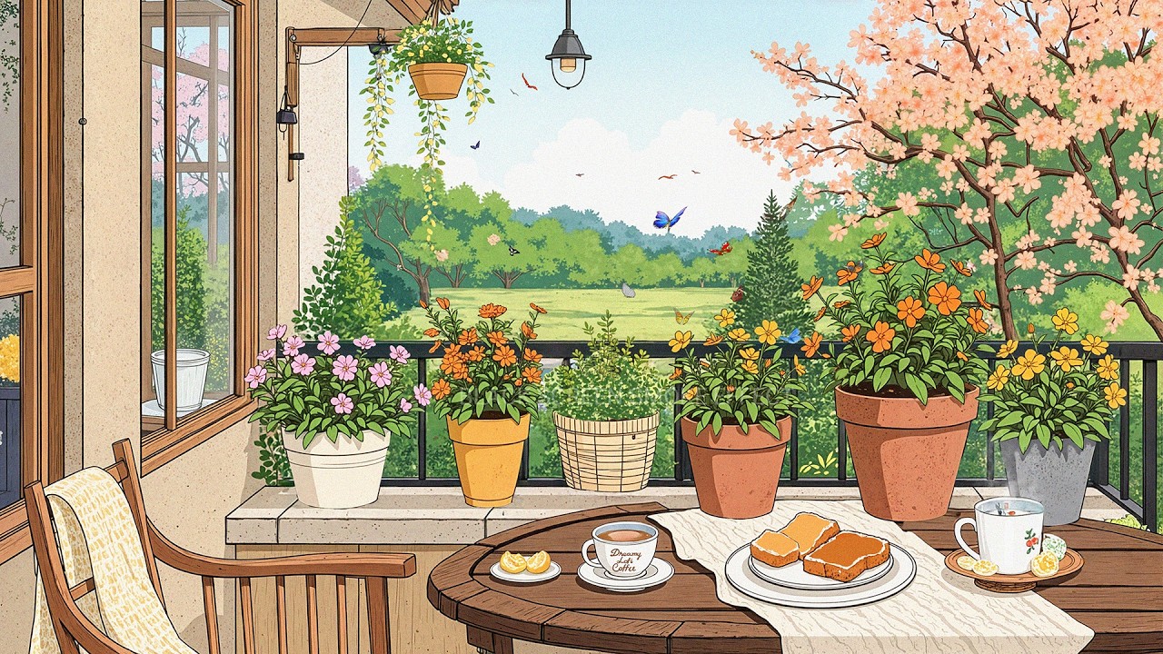 Spring Lofi Morning 🌸 Cozy Coffee Balcony ☕ Relaxing Chill Beats for Study & Focus