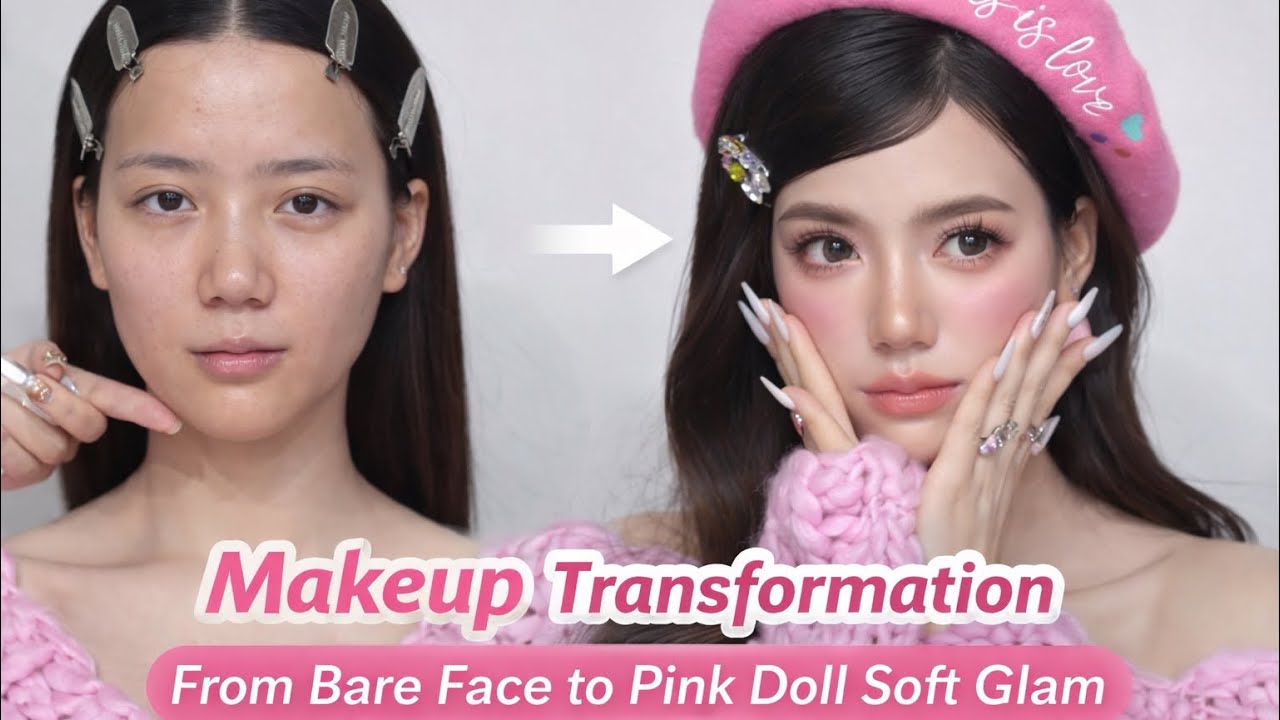✨ Makeup Transformation Tutorial | From Bare Face to Pink Doll Soft Glam