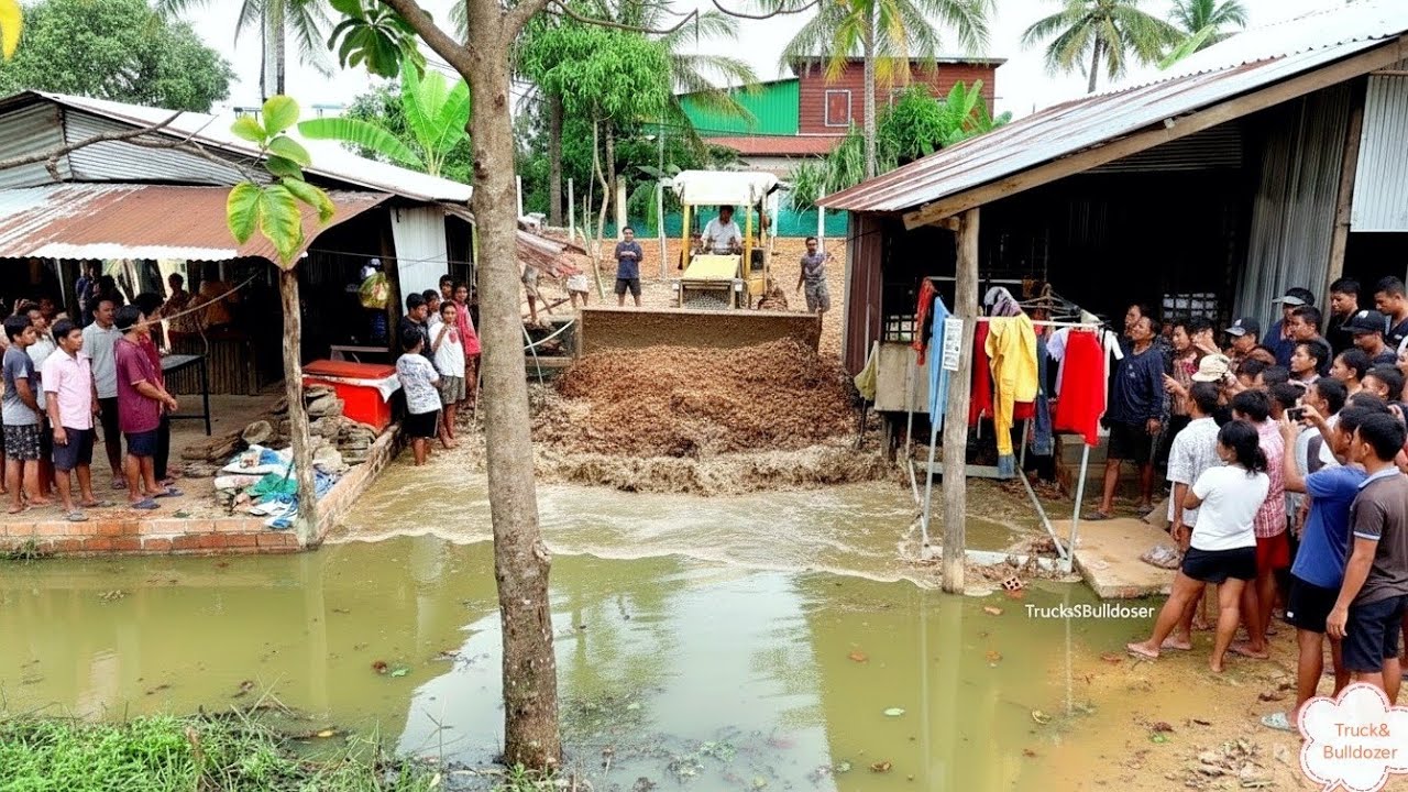 Amazing Quickly Working New Project! FILL UP On The Flooded & Delete POND by 5 T Dump Truck Loading