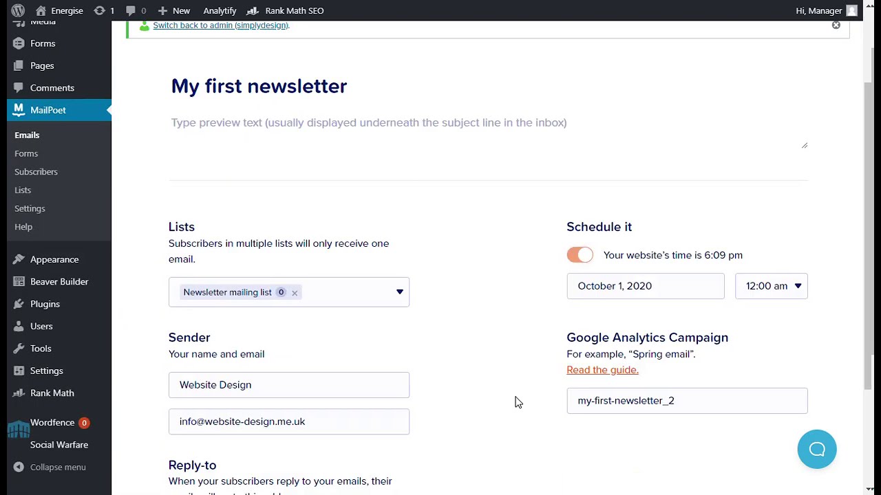 Sending a Newsletter Via MailPoet