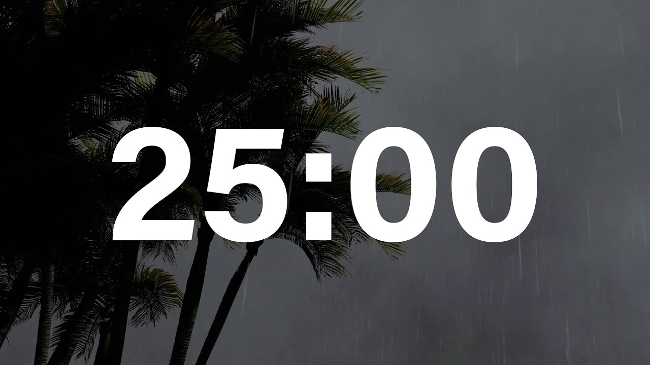Countdown Timer Alarm⌚ I 25 Minute Timer I Tropical Rain Wind Storm ⛈️ I Thunder  & Lightning🗲