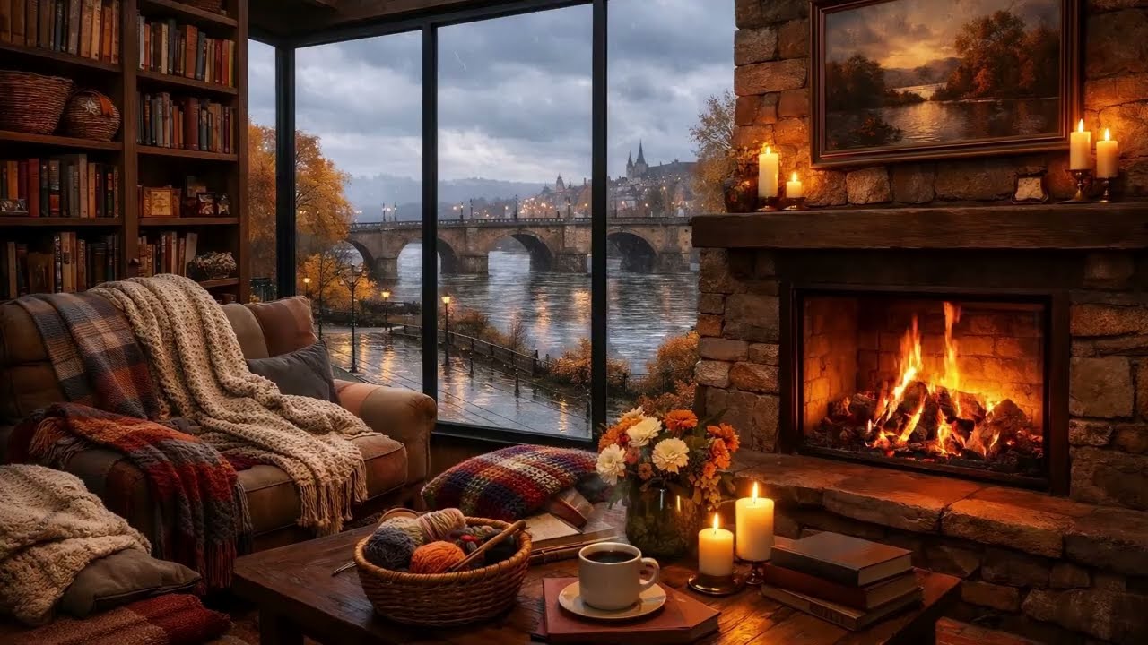 Cozy Fireplace & Rain Sounds for Sleep | Knitting Ambience for Relaxation, Study, Relaxation & Focus