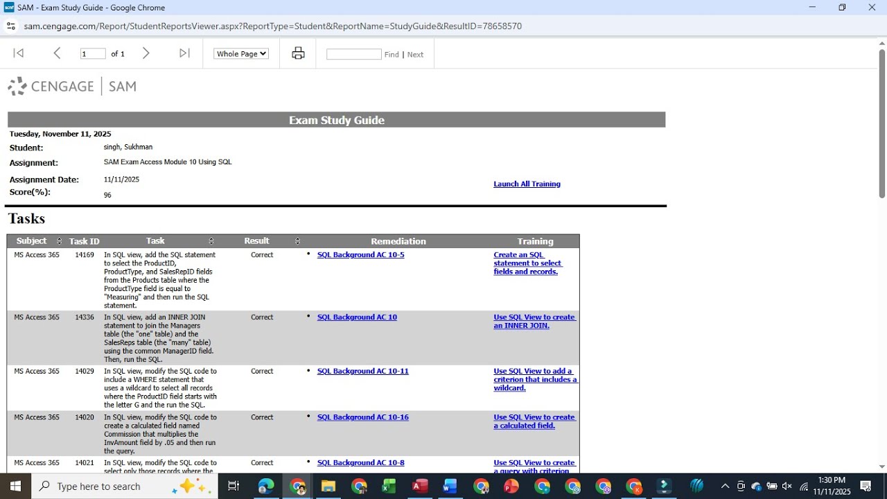 SAM Exam Access Module 10 Using SQL | SAM_Exam_Access_module_8 | SAM_Exam_Access_module_09 | CENGAGE