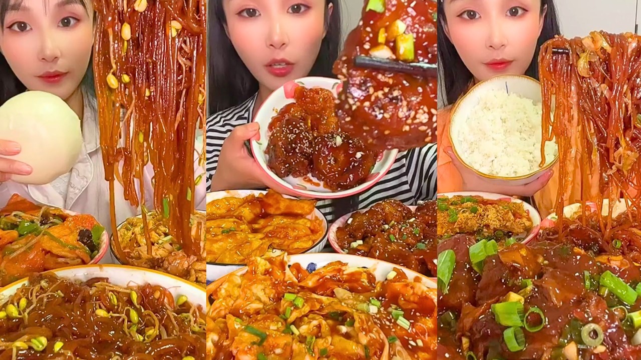 Spicy Glass Noodles, Chili Chicken and Pork Belly Mukbang