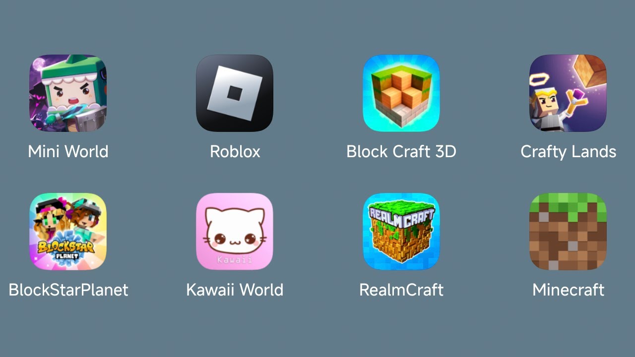 Mini World Creata,Roblox,Block Craft 3D,Crafty Lands,Blockstar Planet,Kawaii World,Realm Craft