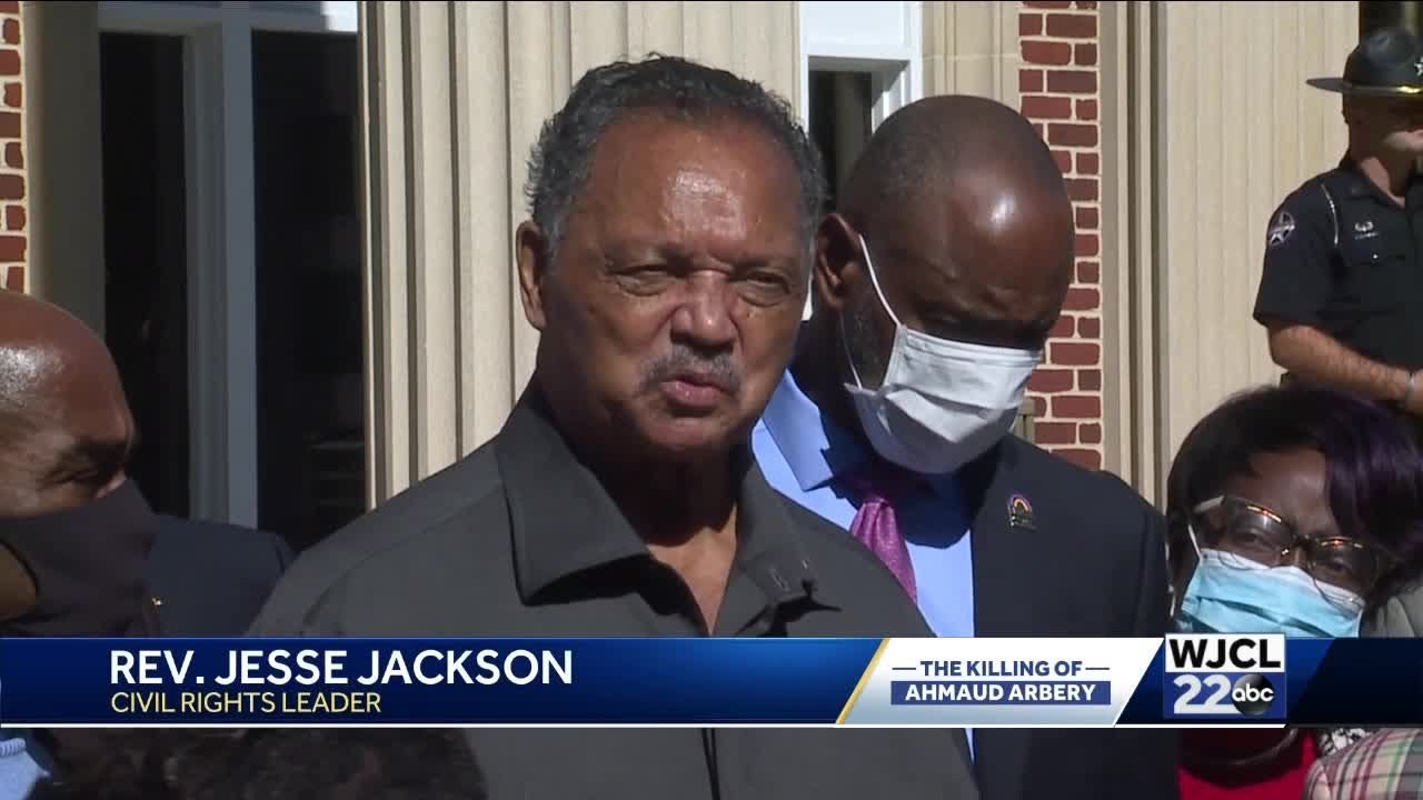 Jesse Jackson joins Ahmaud Arbery's family, supporters at Glynn County courthouse