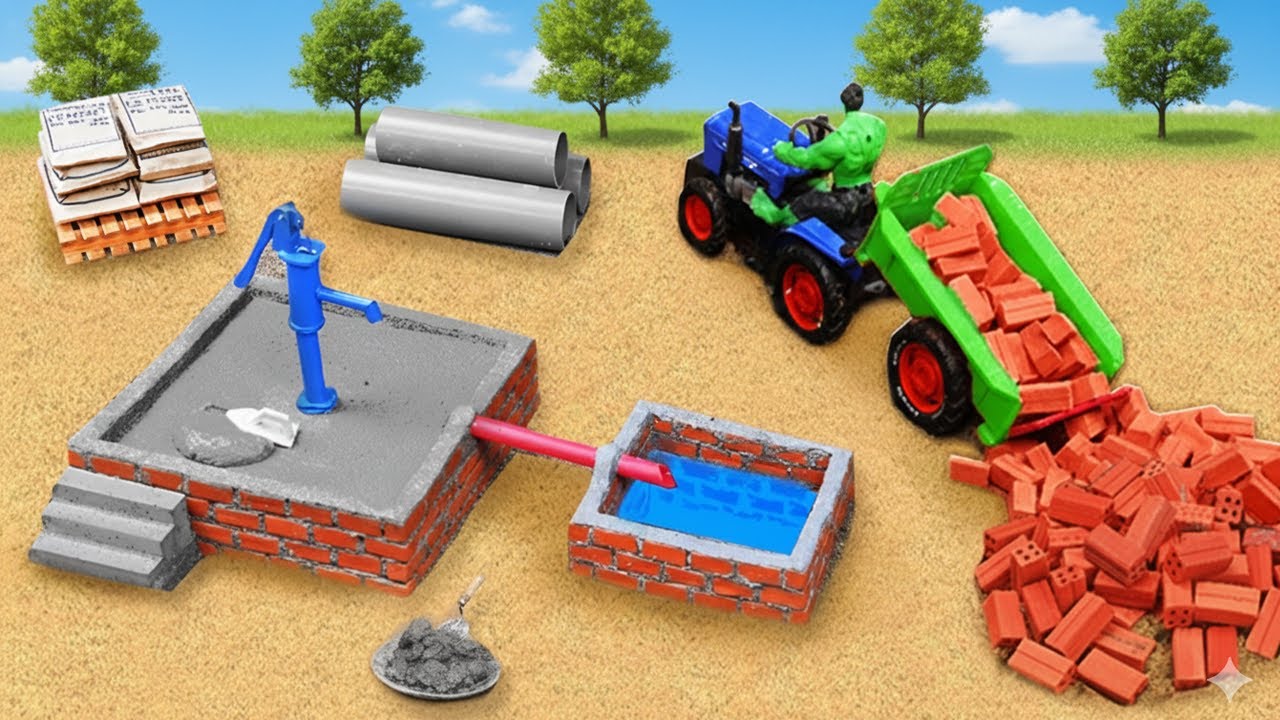 DIY Mini Hand Water Pump Working with Small Construction Vehicles