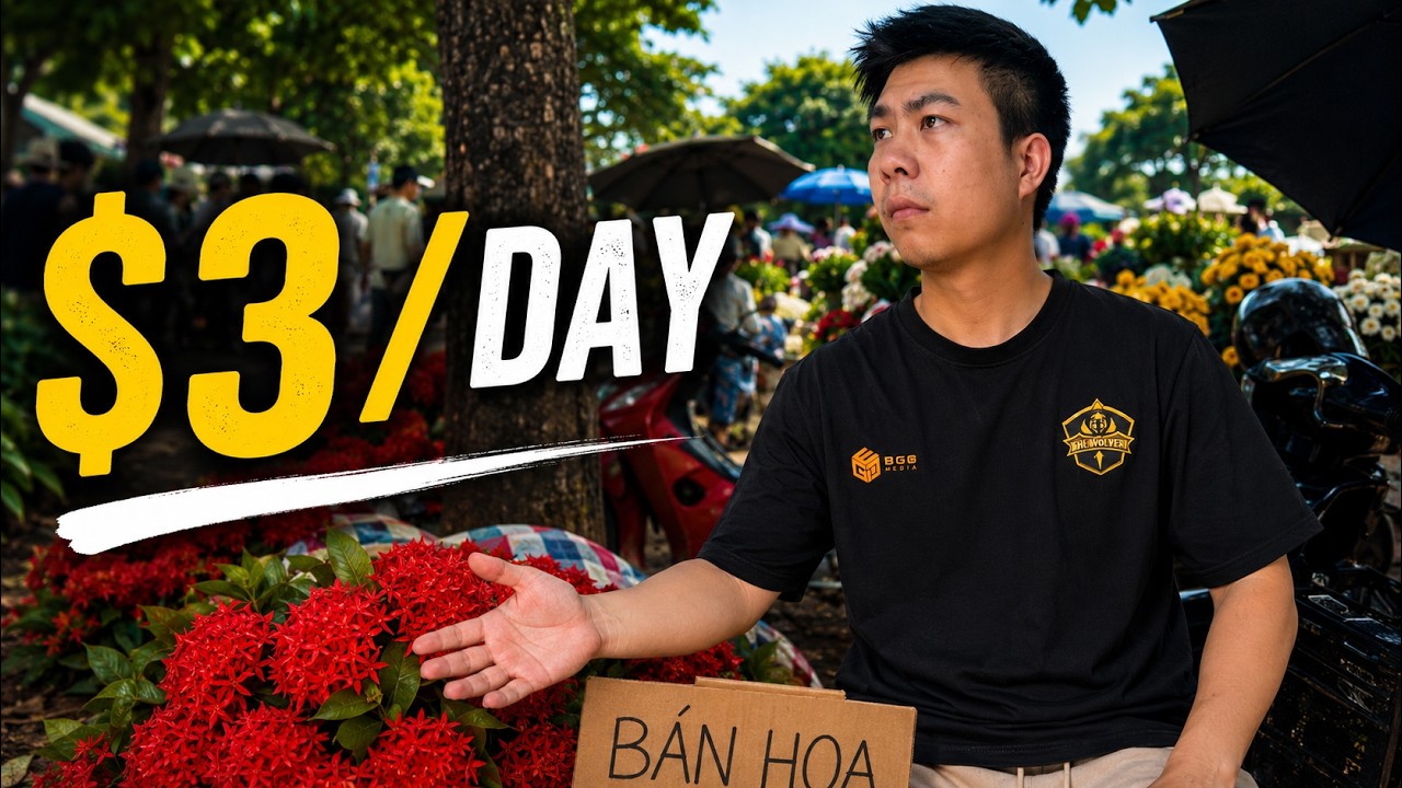 Selling Flowers at a Rural Market in Vietnam