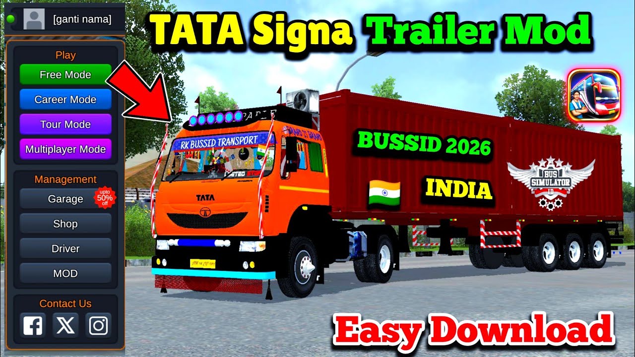 How to Add Tata Signa Trailer Mod in BUSSID | Indian Tata Truck Mod in Bus Simulator Indonesia 2026