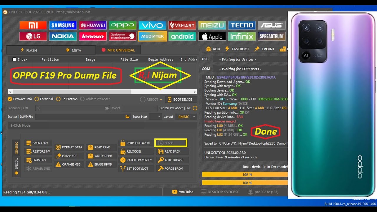 OPPO F19 Pro(CPH2285) Dump File Read By Unlock Tool | Auto Restart Fix File | R,i Nijam