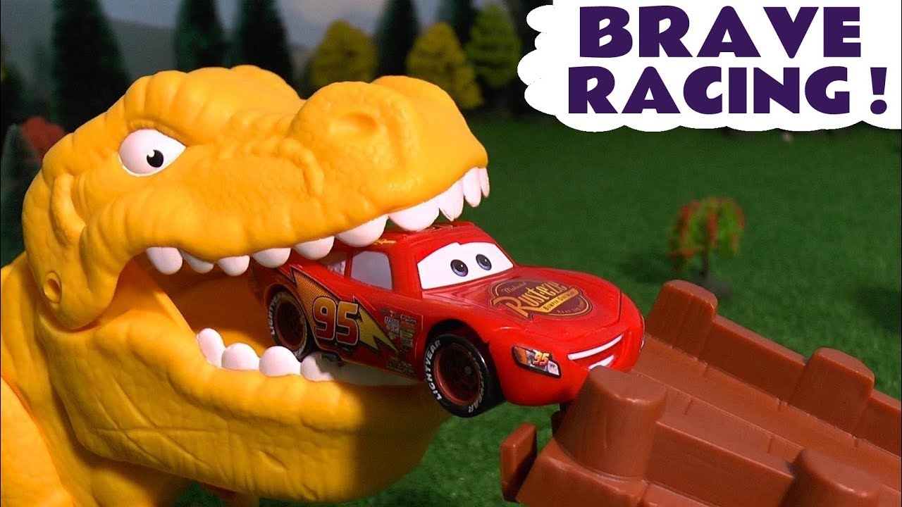 Lightning McQueen and Mater Brave Dinosaur Toy Car Racing Story