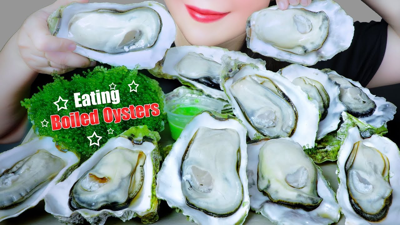 ASMR EATING BOILED CANADIAN OYSTERS AND SEA GRAPES EATING SOUNDS | LINH-ASMR