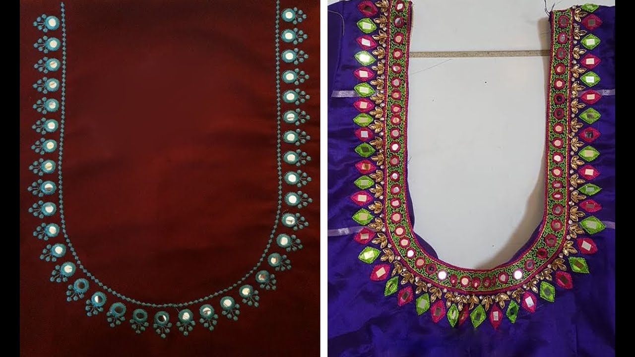 Latest Mirror Work Blouse Designs For Pattu Sarees Images | Thread Embroidery Work Blouse Designs