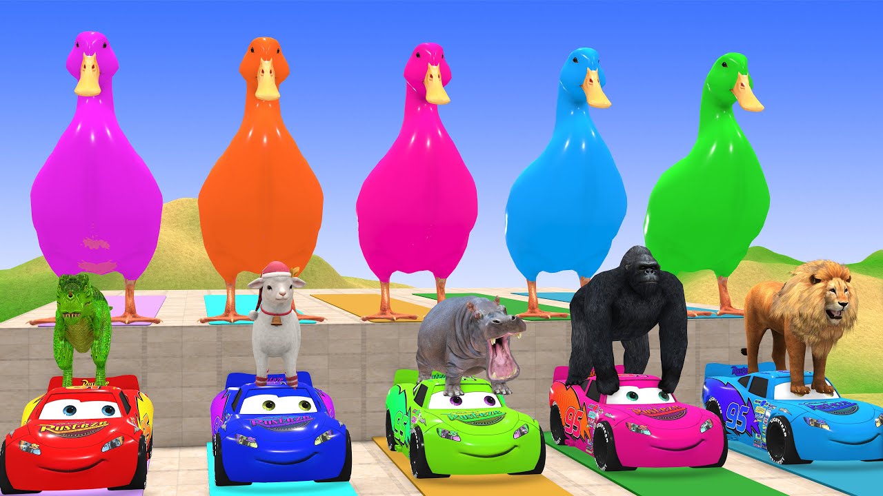 Long Slide Game With Elephant Gorilla Buffalo Hippopotamus Tiger 3d Animal Funny Game, Paint Animals